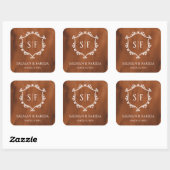 Rustic Terracotta Crest Monogram Weddenschap Vierkante Sticker (Vel)
