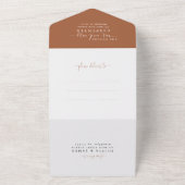 Rustic Terracotta Elegant Script Photo Wedding All In One Uitnodiging (Buitenkant)