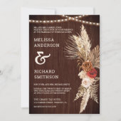 Rustic Terracotta en Maroon Floral Pampas Kaart (Voorkant)