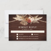 Rustic Terracotta en Maroon Floral Pampas Wedding RSVP Kaartje (Voorkant)