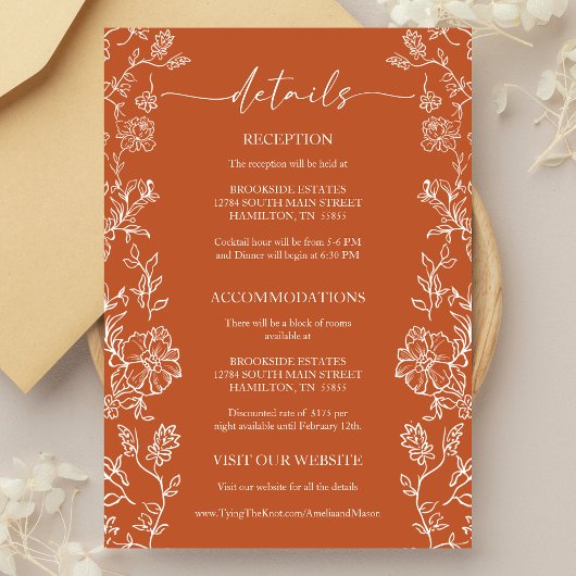 Rustic Terracotta Floral Details Enclosure Card RSVP Kaartje