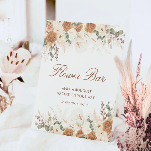 Rustic Terracotta Floral Flower Bar Reclamebord Met Voetstuk