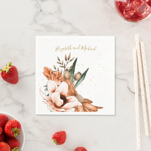 Rustic Terracotta Floral Gold Elegant Chic Wedding Servet (Insitu)