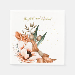 Rustic Terracotta Floral Gold Elegant Chic Wedding Servet