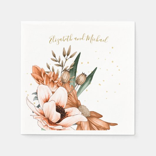Rustic Terracotta Floral Gold Elegant Chic Wedding Servet (Voorkant)