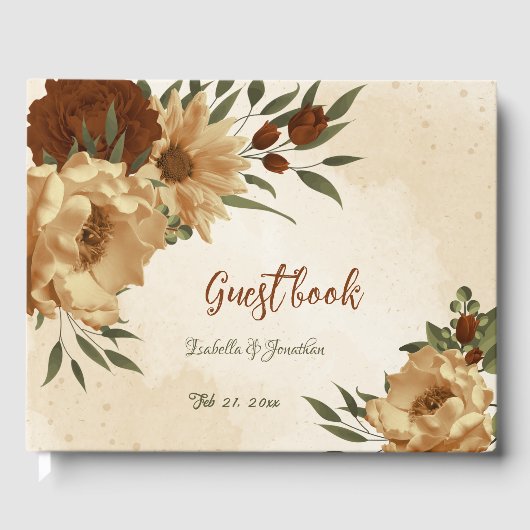 rustic terracotta floral greenery bruiloft gastenboek (Voorkant)
