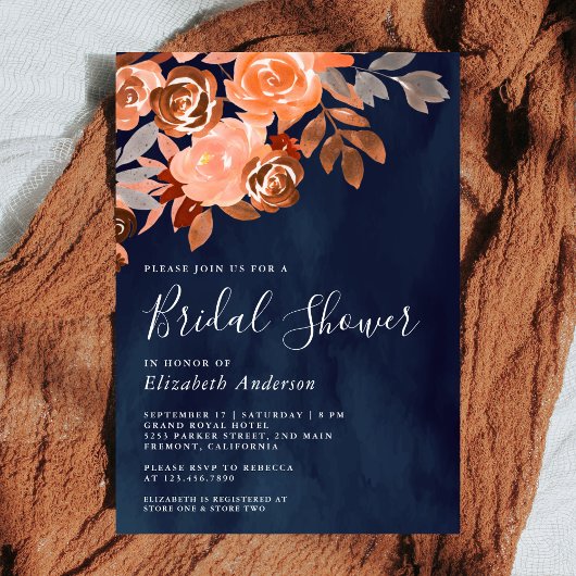 Rustic Terracotta Floral Navy Blue Vrijgezellenfee Kaart