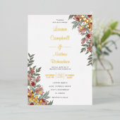 Rustic Terracotta Floral Real Gold Wedding Folie Uitnodiging (Staand Voorkant)