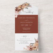 Rustic Terracotta Floral Waterverf Wedding All In One Uitnodiging (Binnen)