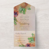 Rustic Terracotta Floral Wedding All In One Uitnodiging (Binnen)