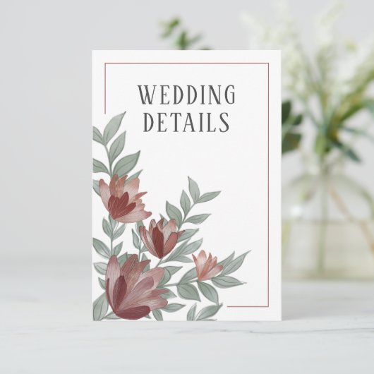 Rustic Terracotta Floral Wedding Details Informatiekaartje (Staand voorkant)