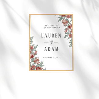 Rustic Terracotta Floral Wedding Sign Poster
