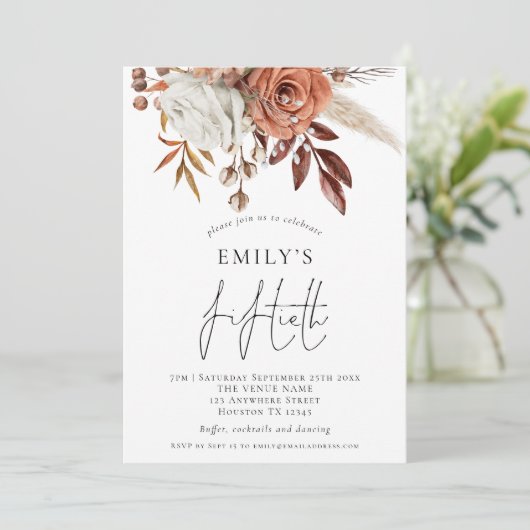 Rustic Terracotta Florals 50ste verjaardag Kaart (Staand voorkant)