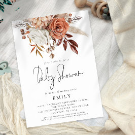 Rustic Terracotta Florals Baby shower Kaart