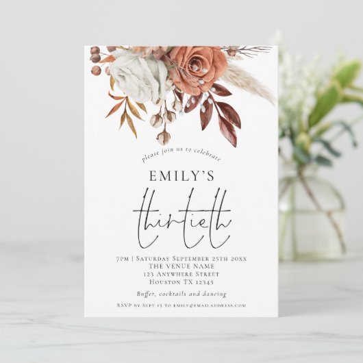 Rustic Terracotta Florals Dertigste verjaardag Kaart (Staand voorkant)