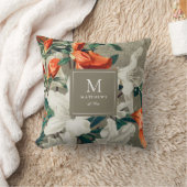 Rustic Terracotta Florals Elegant Monogram Kussen (Deken)