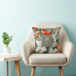 Rustic Terracotta Florals Elegant Monogram Kussen<br><div class="desc">Deze prachtige decoratieve gooiende kussen maken een groot geschenk voor de nieuwsleden... of wie dan ook! Het kenmerkt geschilderde bloemen terracotta sinaasappel, groen, en wit over een burlap blik achtergrond. Eenvoudig te personaliseren voor een unieke koepel - perfect voor herfst, winter of kerstdecor. Het vierkant in het centrum kan aan...</div>
