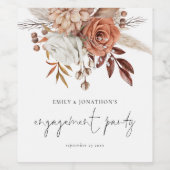 Rustic Terracotta Florals Engagement Party Wijn Etiket (Enkel label)