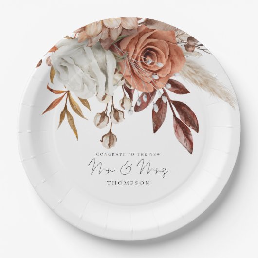 Rustic Terracotta Florals feliciteert de heer Mrs  Papieren Bordje (Voorkant)