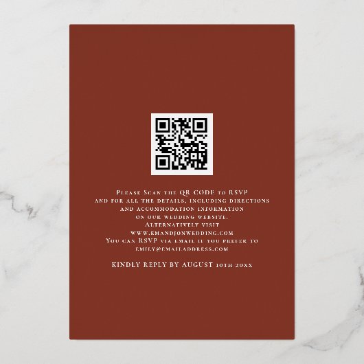 Rustic Terracotta Florals Informal Script Wedding Folie Uitnodiging (Achterkant)