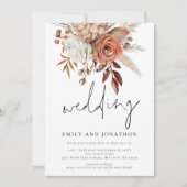 Rustic Terracotta Florals Informal Script Wedding Kaart (Voorkant)