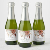 Rustic Terracotta Florals Love Bedankt Name Weddin Sparkling Wijnetiket (Flessen)