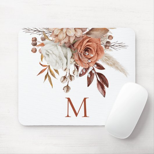 Rustic Terracotta Florals Monogram Initiaal Muismat (Met muis)