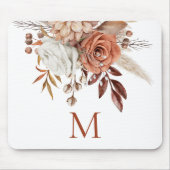 Rustic Terracotta Florals Monogram Initiaal Muismat (Voorkant)