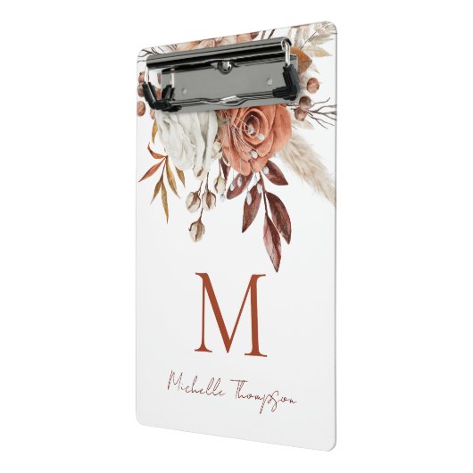 Rustic Terracotta Florals Monogram Initiaal Naam Mini Klembord (Angled2)