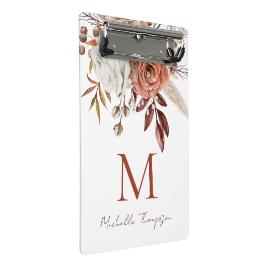 Rustic Terracotta Florals Monogram Initiaal Naam Mini Klembord (Schuin)