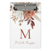 Rustic Terracotta Florals Monogram Initiaal Naam Mini Klembord (Voorkant)
