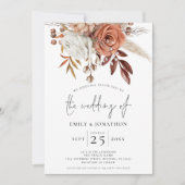 Rustic Terracotta Florals QR Code Wedding Kaart (Voorkant)