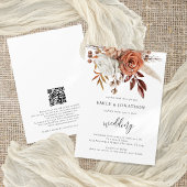 Rustic Terracotta Florals QR Code Wedding Kaart