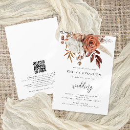 Rustic Terracotta Florals QR Code Wedding Kaart