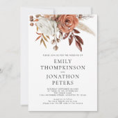 Rustic Terracotta Florals QR Code Wedding Kaart (Voorkant)