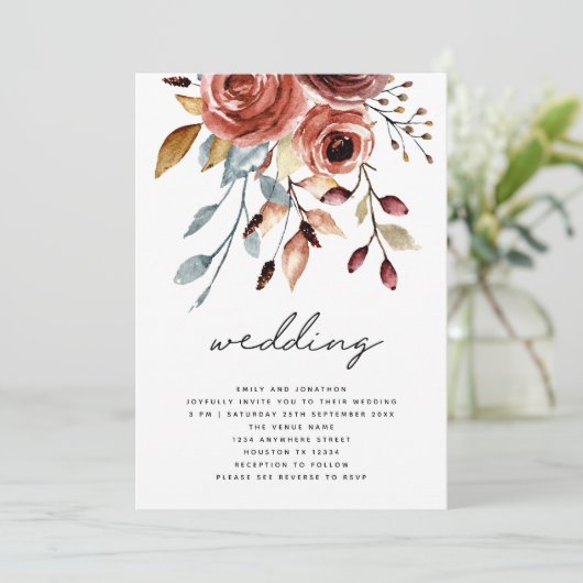 Rustic Terracotta Florals QR Code Wedding Kaart (Staand voorkant)