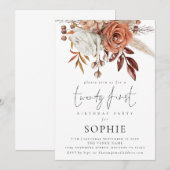Rustic Terracotta Florals Script 21st Party Kaart (Voorkant / Achterkant)