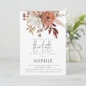 Rustic Terracotta Florals Script 30th Birthday Kaart (Staand voorkant)