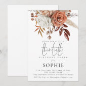 Rustic Terracotta Florals Script 30th Birthday Kaart (Voorkant / Achterkant)