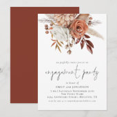 Rustic Terracotta Florals Script Engagement Party Kaart (Voorkant / Achterkant)