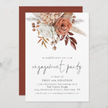 Rustic Terracotta Florals Script Engagement Party