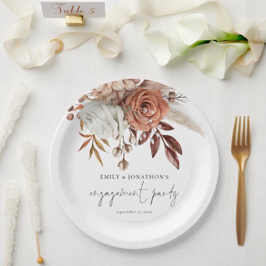 Rustic Terracotta Florals Script Engagement Party Papieren Bordje (Huwelijk)