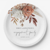 Rustic Terracotta Florals Script Engagement Party Papieren Bordje (Voorkant)