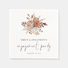 Rustic Terracotta Florals Script Engagement Party Servet