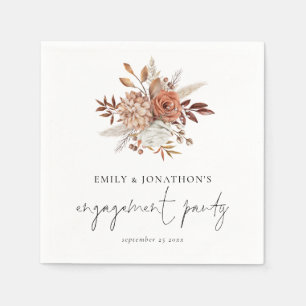 Rustic Terracotta Florals Script Engagement Party Servet