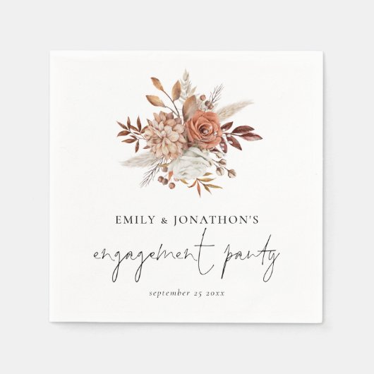 Rustic Terracotta Florals Script Engagement Party Servet (Voorkant)