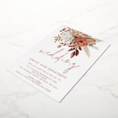 Rustic Terracotta Florals Script Wedding Real Foli Folie Uitnodiging (Gedraaid)