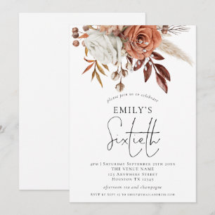 Rustic Terracotta Florals Zestigste verjaardag Kaart