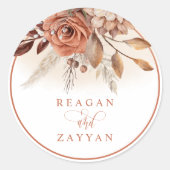 Rustic Terracotta Flowers and Pampas Grass Ronde Sticker (Voorkant)