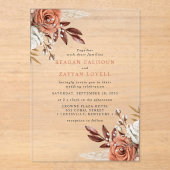 Rustic Terracotta Flowers and Pampas Grass Wedding Acryl Uitnodigingen (Voorkant)